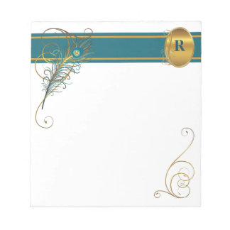 Bloc De Notas Peacock Verde azulado monogramado con notas de oro