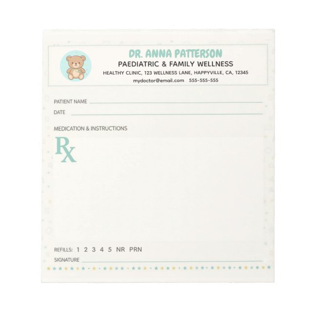 Bloc De Notas Pediatrician Doctor Prescription (Frente)
