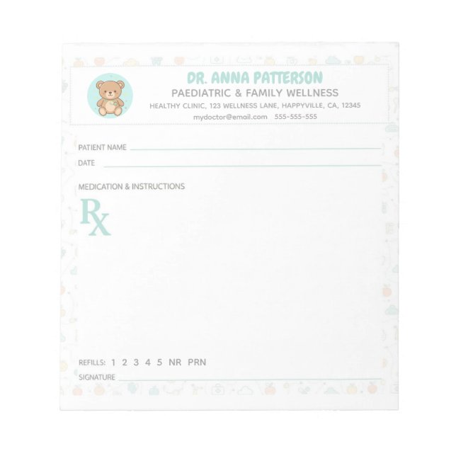 Bloc De Notas Pediatrician Doctor Prescription (Frente)