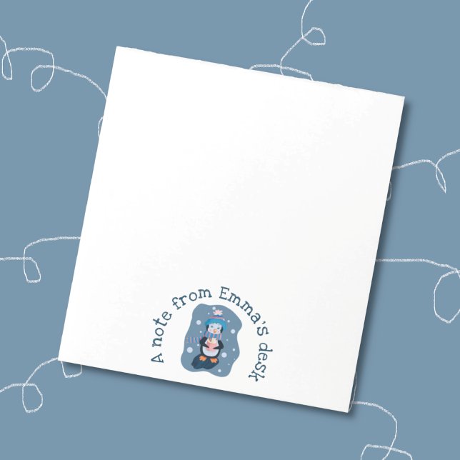 Bloc De Notas Penguin with Hot Cocoa Cup Winter Notepad (Penguin with hot cocoa mug winter theme personalized notepad . )