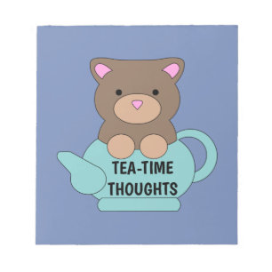 Bloc De Notas Pensamientos de té de oso lindo en azul Bonito