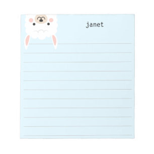 Bloc De Notas Pequeña Llama Cuta, Blue Personalized Lined