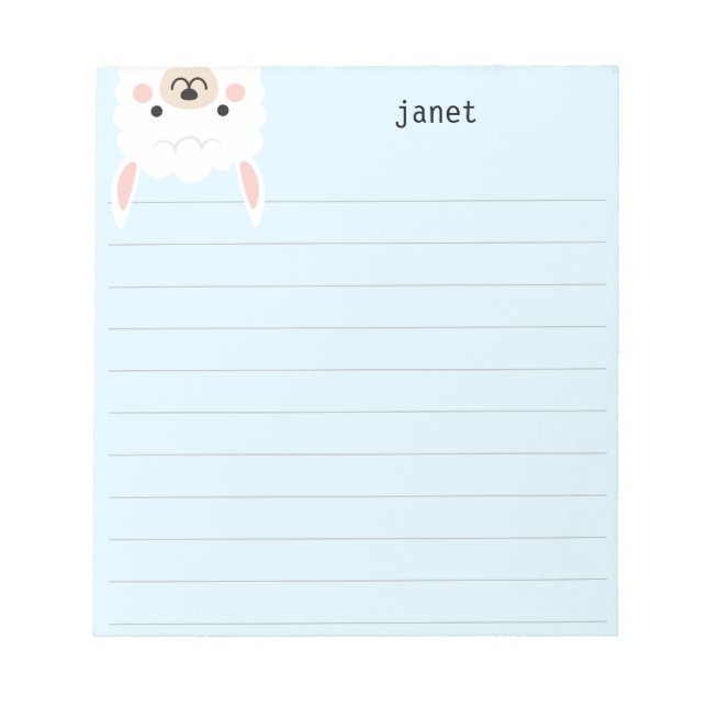 Bloc De Notas Pequeña Llama Cuta, Blue Personalized Lined (Frente)