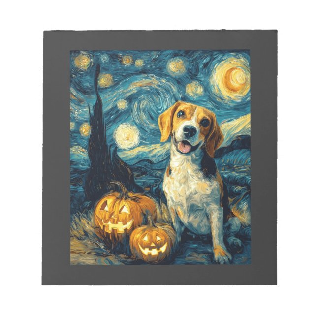 Bloc De Notas Perro beagle lindo Halloween Jack O Lantern Calaba (Frente)