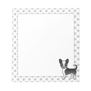 Bloc De Notas Perro Chihuahua de Pelo Liso Blanco y Negro & Pata