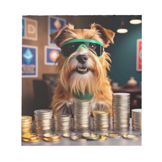 Bloc De Notas Perro con monedas criptográficas (Frente)