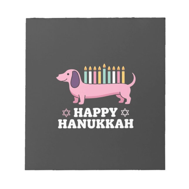 Bloc De Notas Perro Dachshund feliz Hanukkah (Frente)