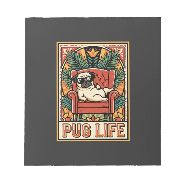 Bloc De Notas Perro de Arte Popular Retro Pug Life (Frente)