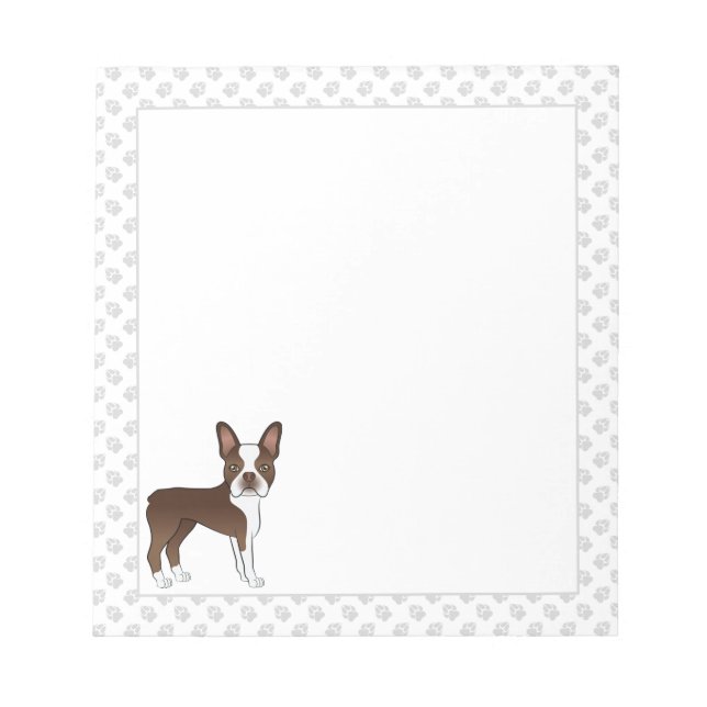 Bloc De Notas Perro de dibujos animados Boston Terrier marrón y  (Frente)