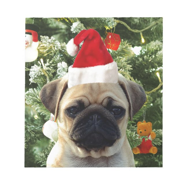 Bloc De Notas Perro de pug cachorro árbol de Navidad Ornamentos  (Frente)