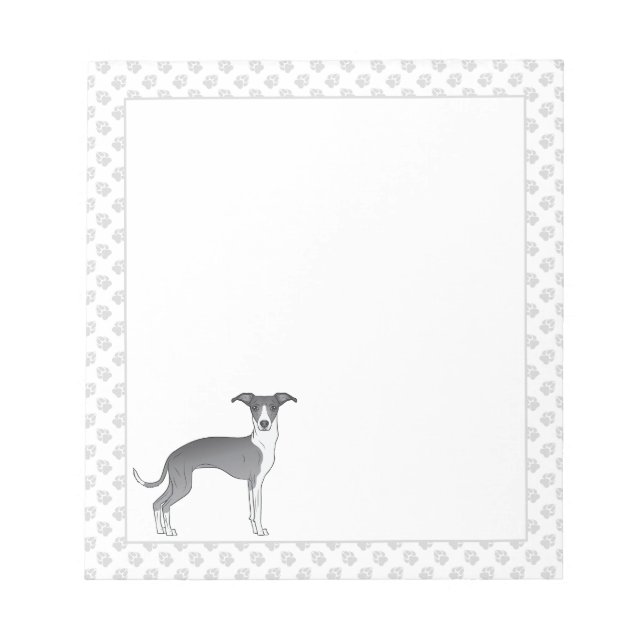 Bloc De Notas Perro Galgo Italiano Azul Y Blanco Con Patas (Frente)