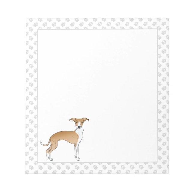 Bloc De Notas Perro Galgo Italiano Fawn y Blanco con Patas (Frente)