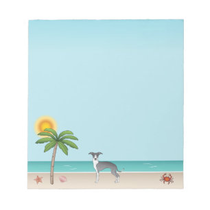 Bloc De Notas Perro Iggy Blanco y Azul En Una Playa Tropical De
