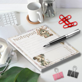 Bloc De Notas Perro Pastel & Floral – Diseño de Casa de Pájaros 