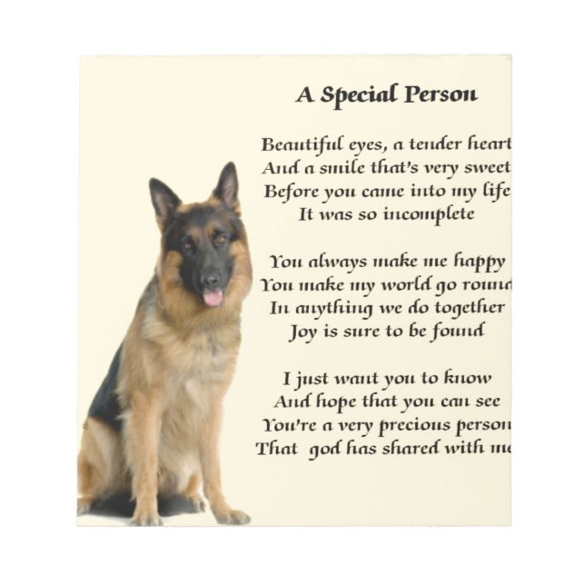 Bloc De Notas Perro pastor alemán - Poema de persona especial (Frente)