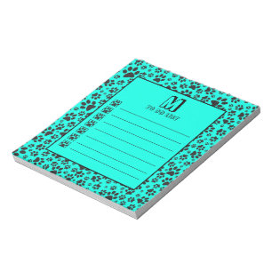 Bloc De Notas Perro Paws Black and White Polka Dot en cian vivo