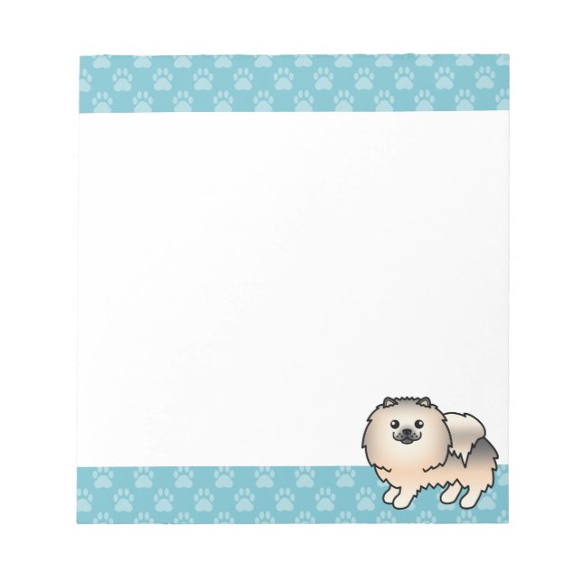 Bloc De Notas Perro Pomerania Sable Crema Y Bordes Azules (Frente)