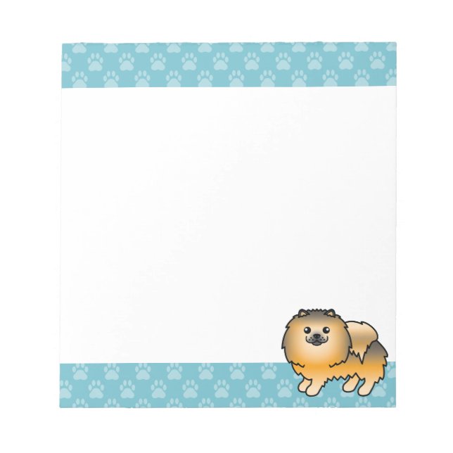 Bloc De Notas Perro Pomerania Sable Naranja y Bordes Azules (Frente)