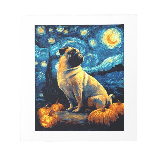Bloc De Notas Perro Pug de la noche estrellada de van gogh hallo (Frente)