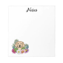 Bloc De Notas Perro Retriever Dorado Amarillo Flores Coloridas