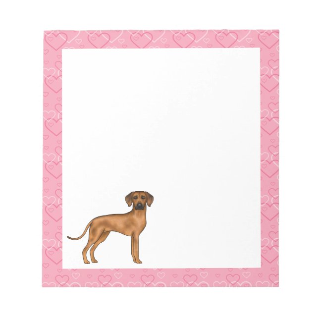Bloc De Notas Perro Ridgeback Rodesiano Patrón de Corazón Rosa (Frente)