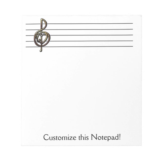 Bloc De Notas Personal de música Treble Clef único personalizado (Frente)