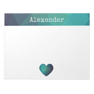 Bloc De Notas Personalizable de diseño de corazón azul nombre no