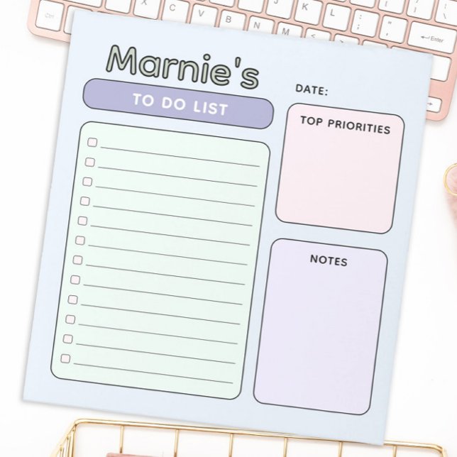 Bloc De Notas Personalizable De Pastel De Cuadros Para Hacer Blo (cute pastel retro to do list, top priorities, notes )