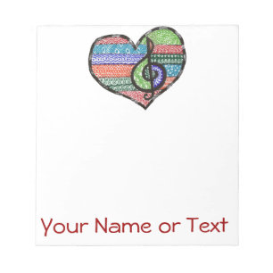 Bloc De Notas Personalizable Música Corazón Treble Clef Doodle