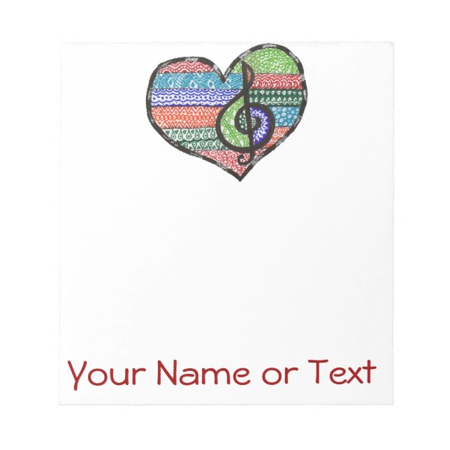 Bloc De Notas Personalizable Música Corazón Treble Clef Doodle (Frente)