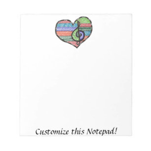 Bloc De Notas Personalizable Música Corazón Treble Clef Doodle
