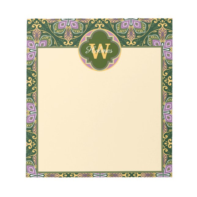 Bloc De Notas Personalizable Olivo y lavanda Azulejos Notepad (Frente)