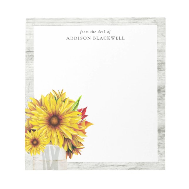 Bloc De Notas Personalizada la granja Rustic Sunflower Mason Jar (Frente)
