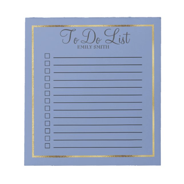 Bloc de notas personalizado azul y dorado para tar (Frente)