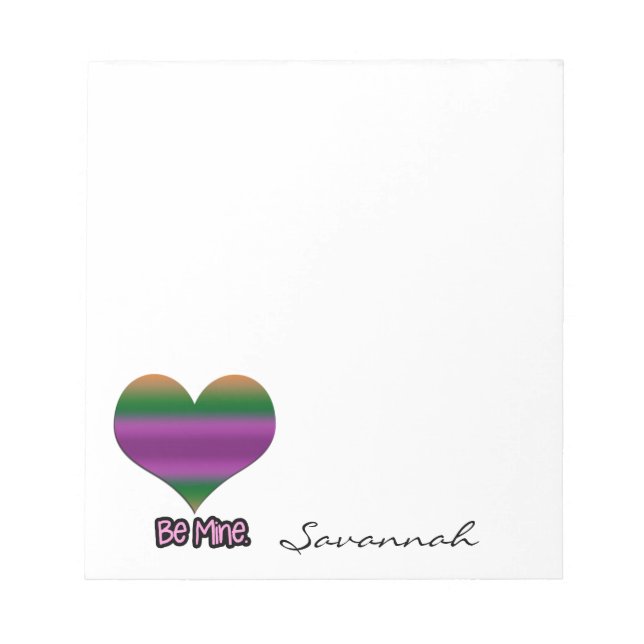 Bloc De Notas Personalizado Be Mine Valentine Purple Stripe Hear (Frente)