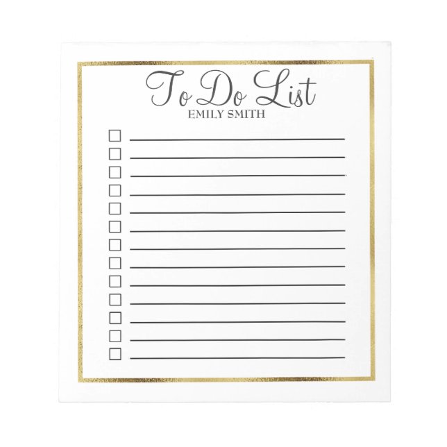 Bloc de notas personalizado blanco y dorado para t (Frente)