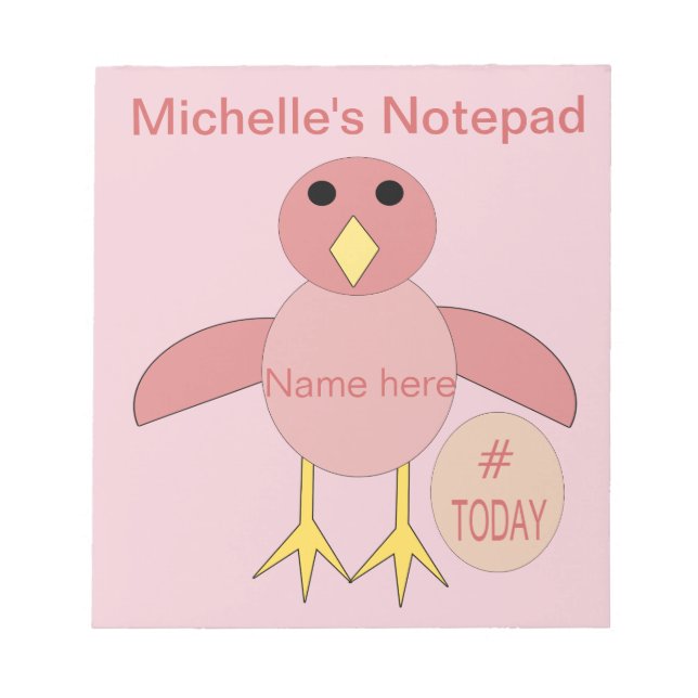 Bloc De Notas Personalizado Chica de cumpleaños rosa Chick Notep (Frente)