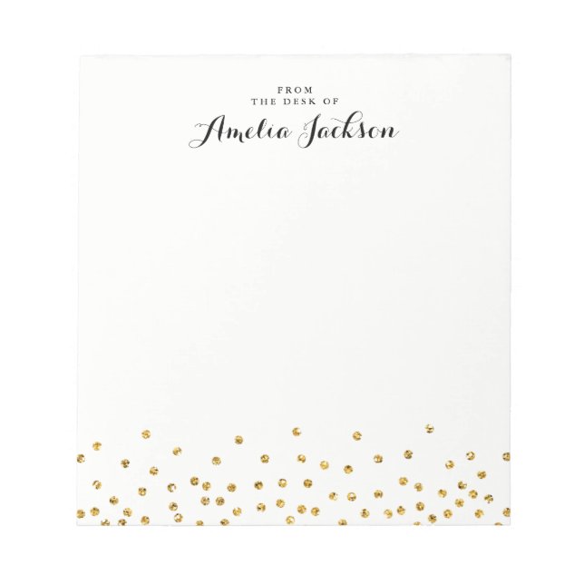 Bloc de notas personalizado con confeti dorado Pap (Frente)