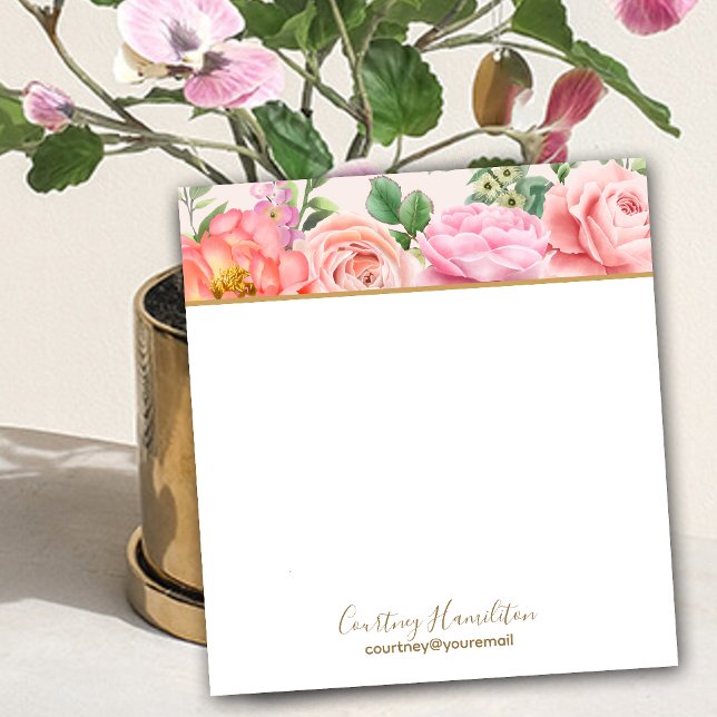 Bloc De Notas Personalizado con el nombre Roses rosadas florales (Subido por el creador)