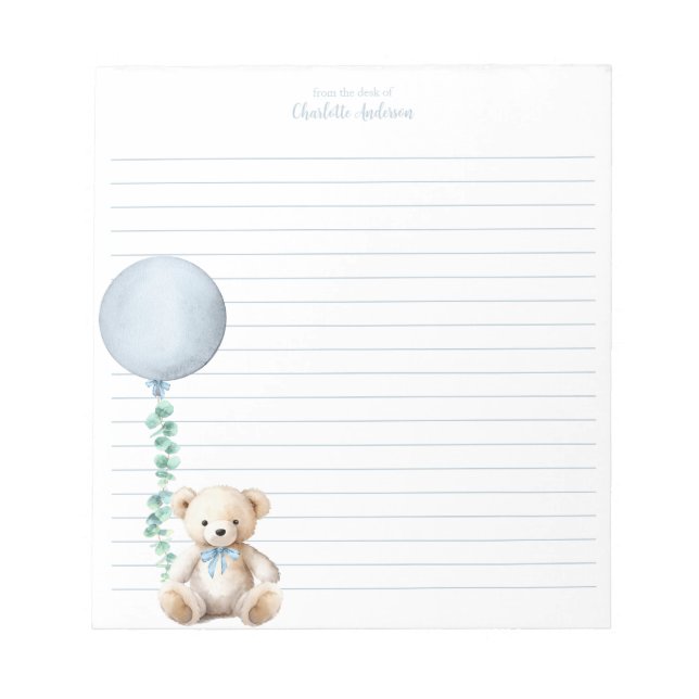 Bloc de notas personalizado con globo de osito de  (Frente)