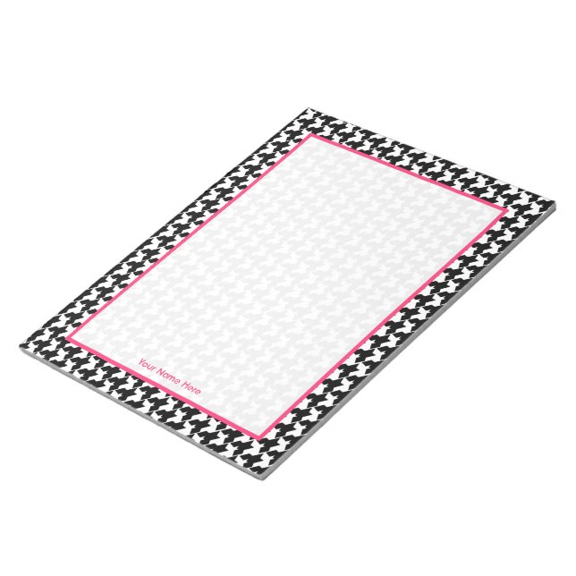 Bloc de notas personalizado con Houndstooth y rosa (Lado Derecho)