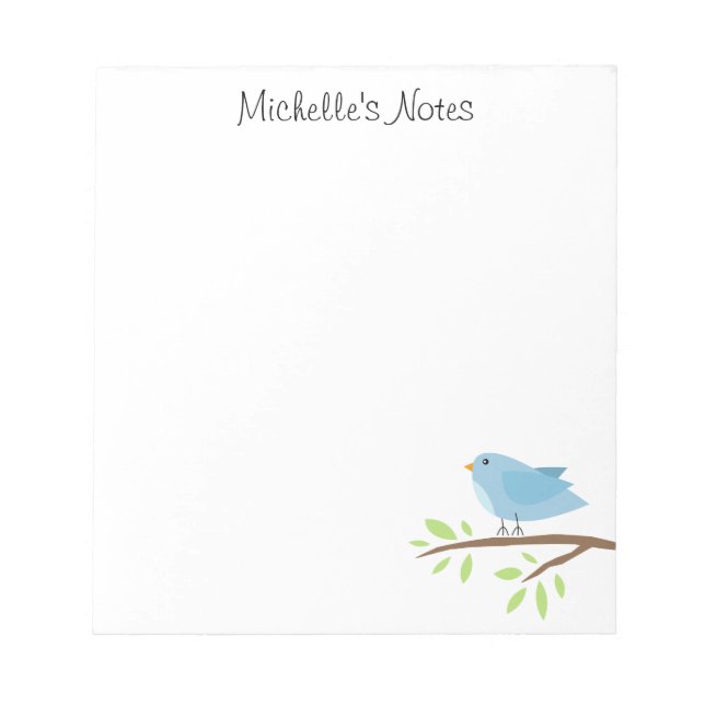 Bloc de notas personalizado con pájaro azul lindo  (Frente)