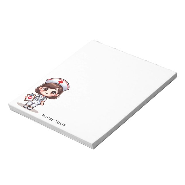 Bloc De Notas Personalizado Cute Manga Enfermera Brunette Brown  (Lado Izquierdo)