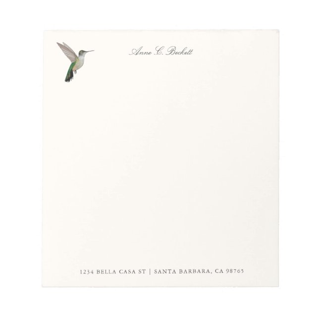 Bloc de notas personalizado de colibrí de Anna (Frente)