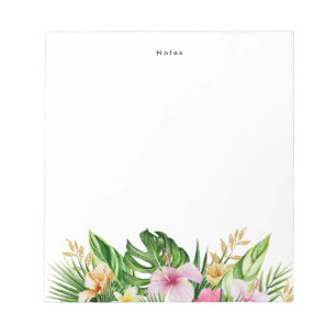 Bloc De Notas Personalizado de flores rosadas Naranjas de hojas 