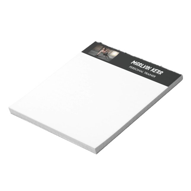 Bloc De Notas Personalizado de foto gimnasia negocio gris (Lado Izquierdo)