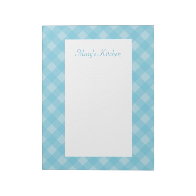 Bloc de notas personalizado de gingham azul claro (Lado Izquierdo)
