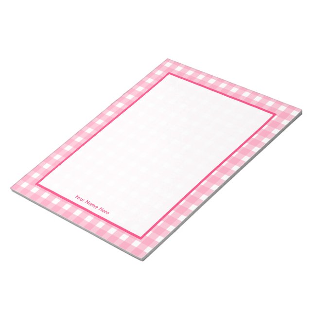 Bloc de notas personalizado de Gingham rosa (Lado Derecho)