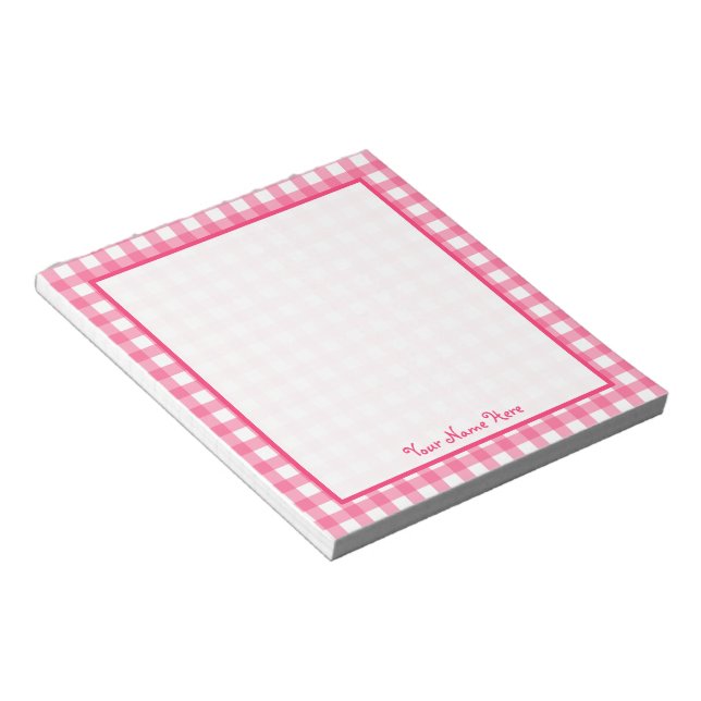 Bloc de notas personalizado de Gingham rosa (Lado Derecho)