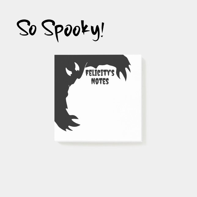 Bloc de notas personalizado de Halloween Monstruo  (Personalized Halloween notepad with a cartoon of a funny black hairy monster reaching for the notes.)